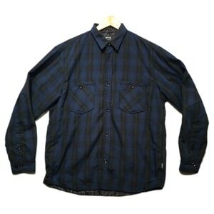 STUSSY Shacket Mens Large Blue Plaid Quilted Lined Skate Streetwear Vintage
